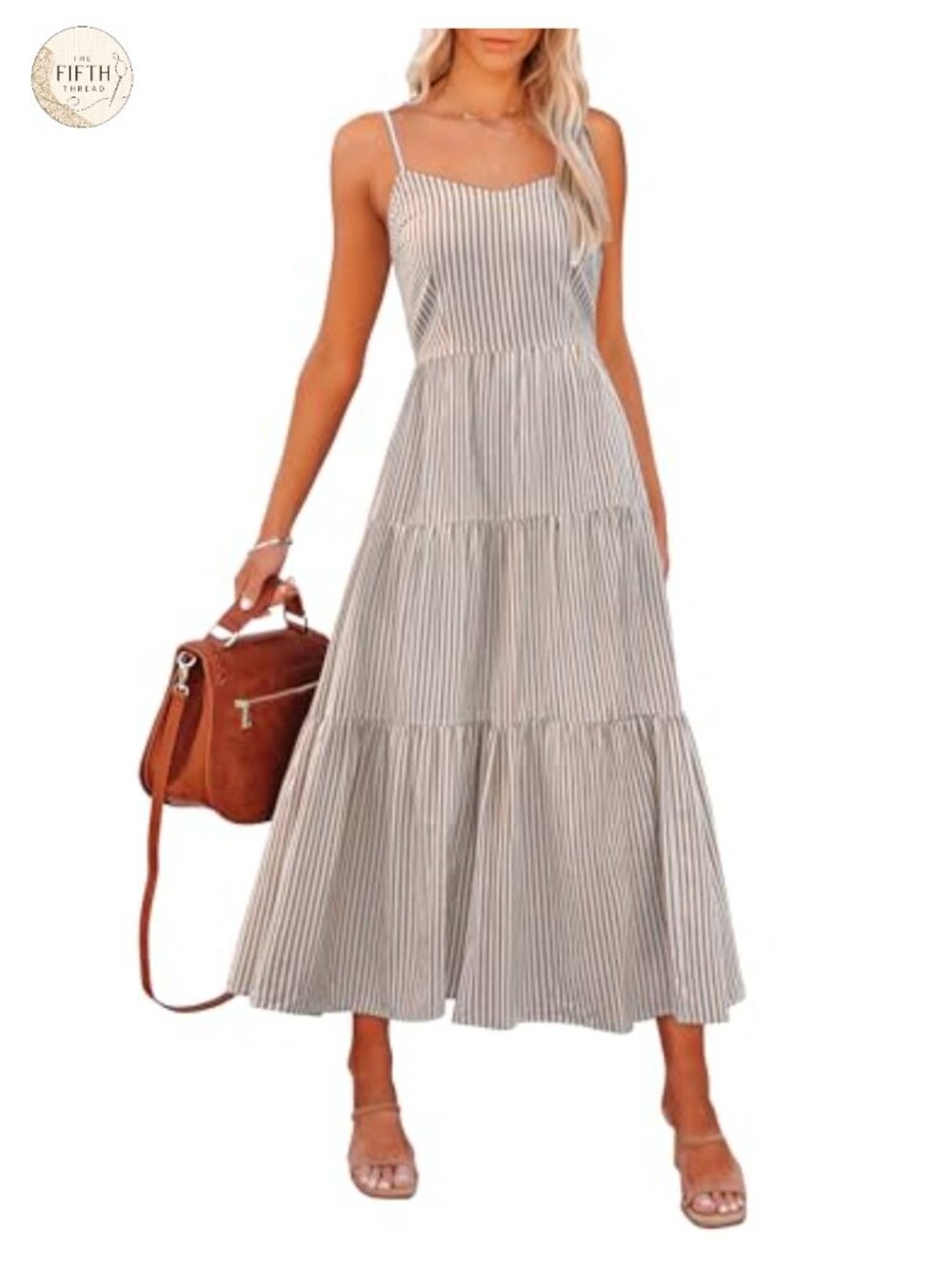 Womens Sleeveless Midi Sundress Striped Gingham Beach Dress with Pockets